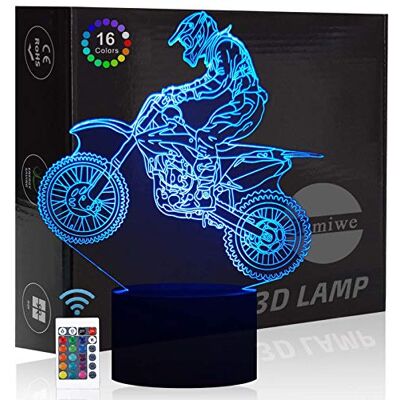 Comiwe Motocross 3D illusie nachtlampje 16 kleuren veranderen Smart Touch en afstandsbediening Home Decor LED bedlampje Kerst- of verjaardagscadeau voor Comiwe Motocross 3D illusie nachtlampje 16 kleuren veranderen Smart Touch en afstandsbediening Home Decor LED bedlampje Kerst- of verjaardagscadeau voor