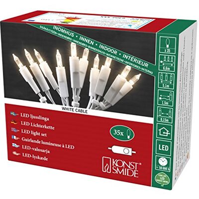 Konstsmide LED Mini lichtketting voor binnen (IP20) VDE / binnen 230V / met schakelaar / 35 warmwitte diodes / witte kabel 6302-102 Konstsmide LED Mini lichtketting voor binnen (IP20) VDE / binnen 230V / met schakelaar / 35 warmwitte diodes / witte kabel 6302-102