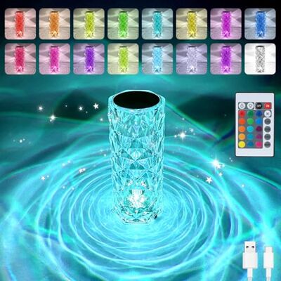 Haotao Led-tafellamp, kristallen nachtlampje, diamant, acryl, draadloos, touchscreen, dimbaar met afstandsbediening, RGB-nachtlicht, 2000 mAh, 16 kleuren, voor slaapkamer, Haotao Led-tafellamp, kristallen nachtlampje, diamant, acryl, draadloos, touchscreen, dimbaar met afstandsbediening, RGB-nachtlicht, 2000 mAh, 16 kleuren, voor slaapkamer,