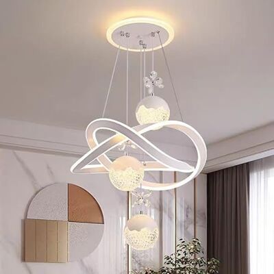 VTAMng Moderne led-kroonluchter binnenverlichting decoratieve hanglamp kristal dimbaar bloemvormig hanglamp eettafel 80W witte aluminium ring geschikt eetkamer VTAMng Moderne led-kroonluchter binnenverlichting decoratieve hanglamp kristal dimbaar bloemvormig hanglamp eettafel 80W witte aluminium ring geschikt eetkamer