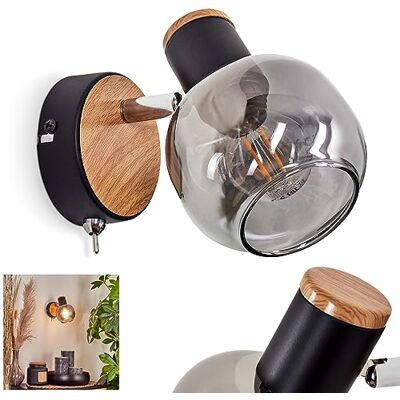 hofstein Wandlamp Lexington, wandlamp metaal/hout/glas in zwart/natuur/rook, armatuur met verstelbare lampenkap (Ø 10 cm), 1 x E14, gloeilamp(en) niet inbegrepen hofstein Wandlamp Lexington, wandlamp metaal/hout/glas in zwart/natuur/rook, armatuur met verstelbare lampenkap (Ø 10 cm), 1 x E14, gloeilamp(en) niet inbegrepen