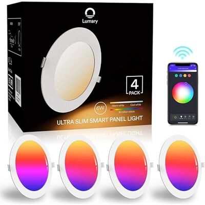 Lumary Led-inbouwspot, 6 W, plafondspot, plafondspot, plafondlamp, 16 miljoen kleuren, dimbaar, wit (2700-6000 K), led-inbouwspots, compatibel met Alexa, Echo, Google Home, 4 stuks Lumary Led-inbouwspot, 6 W, plafondspot, plafondspot, plafondlamp, 16 miljoen kleuren, dimbaar, wit (2700-6000 K), led-inbouwspots, compatibel met Alexa, Echo, Google Home, 4 stuks