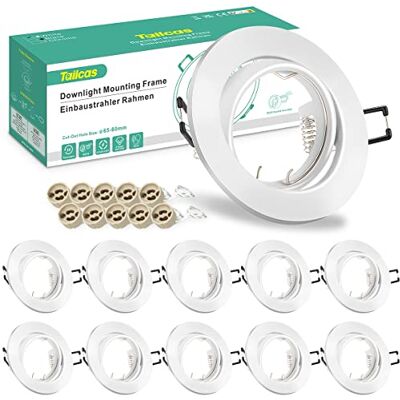 Tailcas GU10 led-inbouwspot frame voor gipsplaat, 10 stuks spothouder van gips, wit, 30 graden draaibaar, rond, inbouwspot incl. GU10-fitting, voor 50 mm led en halogeen Tailcas GU10 led-inbouwspot frame voor gipsplaat, 10 stuks spothouder van gips, wit, 30 graden draaibaar, rond, inbouwspot incl. GU10-fitting, voor 50 mm led en halogeen