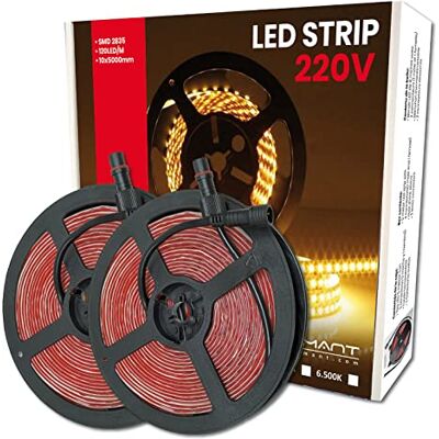 LED ATOMANT 2 rollen 5 meter directe ledstrip op 220 V, warmwit (3000 K), waterdicht, snijdt elke 10 cm LED ATOMANT 2 rollen 5 meter directe ledstrip op 220 V, warmwit (3000 K), waterdicht, snijdt elke 10 cm