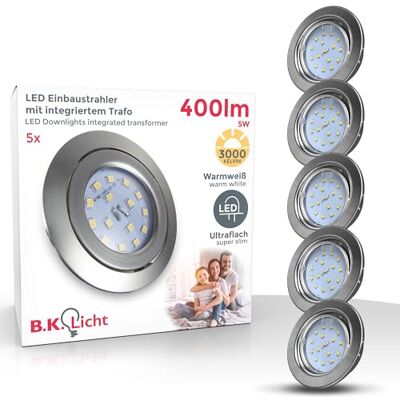 B.K.Licht Set van 5 draaibare led-inbouwspots, 230 V, lichtkleur: warmwit, gatgrootte 68 mm, plat, 86 x 26 mm, mat nikkel B.K.Licht Set van 5 draaibare led-inbouwspots, 230 V, lichtkleur: warmwit, gatgrootte 68 mm, plat, 86 x 26 mm, mat nikkel