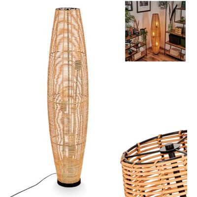 hofstein Mulstrand Moderne vloerlamp van metaal/rotan zwart/naturel, lamp in boho-design met roosterkap, aan/uit-schakelaar aan de kabel en lichteffect, 3 x E27, zonder gloeilamp hofstein Mulstrand Moderne vloerlamp van metaal/rotan zwart/naturel, lamp in boho-design met roosterkap, aan/uit-schakelaar aan de kabel en lichteffect, 3 x E27, zonder gloeilamp