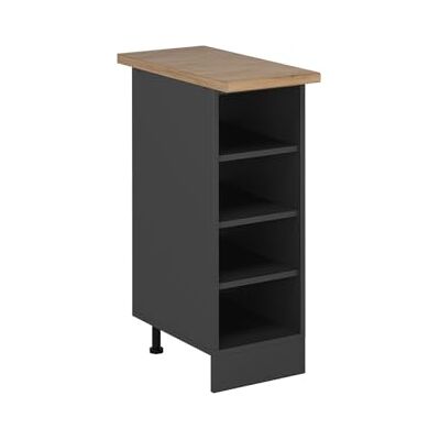 Vicco Keukenrek R-Line open antraciet 30 cm AP eiken Rangement ouvert · Plan de travail incl. · Pieds réglables en hauteur · 3 Tablettes · ✓ Tout à portée de main Vicco Keukenrek R-Line open antraciet 30 cm AP eiken Rangement ouvert · Plan de travail incl. · Pieds réglables en hauteur · 3 Tablettes · ✓ Tout à portée de main