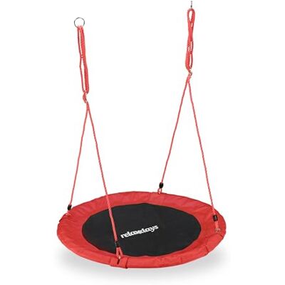 Relaxdays Vogelschommel, rond, 90 cm, om op te hangen, voor kinderen, volwassenen, tuin, buiten, Ø 90 cm, 100 kg, rood Relaxdays Vogelschommel, rond, 90 cm, om op te hangen, voor kinderen, volwassenen, tuin, buiten, Ø 90 cm, 100 kg, rood