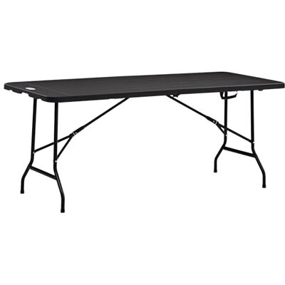 Outsunny Inklapbare tuintafel voor 6 personen, buffettafel met stalen frame, houtlook, 180 x 75,5 x 73 cm, donkergrijs Outsunny Inklapbare tuintafel voor 6 personen, buffettafel met stalen frame, houtlook, 180 x 75,5 x 73 cm, donkergrijs