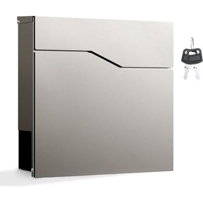 WilTec Design wand- of staande brievenbus & krantenhouder V19, afsluitbaar, roestvrij staal, 370 x 102 x 370 mm, gleuf en klep WilTec Design wand- of staande brievenbus & krantenhouder V19, afsluitbaar, roestvrij staal, 370 x 102 x 370 mm, gleuf en klep