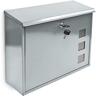 Relaxdays Design brievenbus, metaal, met decoratieve ramen, 2 sleutels, 33 x 34,5 x 10,5 cm, zilver Relaxdays Design brievenbus, metaal, met decoratieve ramen, 2 sleutels, 33 x 34,5 x 10,5 cm, zilver