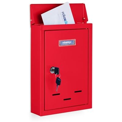 Relaxdays Metalen naamplaatje, afsluitbaar, met 2 sleutels, brievenbus, HWD: 30,5 x 21 x 7 cm, wandmontage, rood ijzer Relaxdays Metalen naamplaatje, afsluitbaar, met 2 sleutels, brievenbus, HWD: 30,5 x 21 x 7 cm, wandmontage, rood ijzer