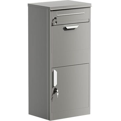 WilTec Afsluitbare pakketdoos, grijs, 500 x 370 x 1120 mm, staande brievenbus, voor pakketten max. 150 x 400 x 400 mm, voor thuisgebruik post WilTec Afsluitbare pakketdoos, grijs, 500 x 370 x 1120 mm, staande brievenbus, voor pakketten max. 150 x 400 x 400 mm, voor thuisgebruik post