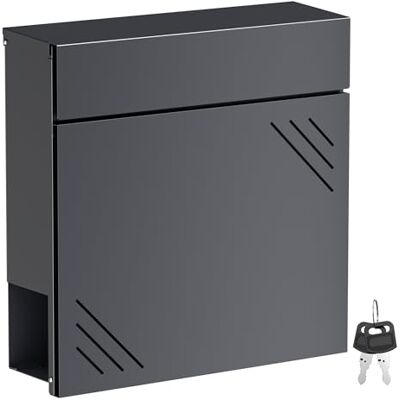 WilTec Brievenbus antraciet V63 staal 37 x 11 x 37 cm brievenbus wandbrievenbus met krantenvak en sleutels WilTec Brievenbus antraciet V63 staal 37 x 11 x 37 cm brievenbus wandbrievenbus met krantenvak en sleutels