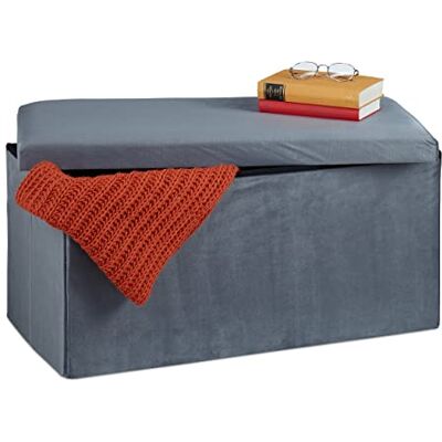 Relaxdays Opbergbank, fluwelen bekleding, 80 l, woonkamer, gewatteerd, 38 x 77 x 39 cm, antraciet Relaxdays Opbergbank, fluwelen bekleding, 80 l, woonkamer, gewatteerd, 38 x 77 x 39 cm, antraciet