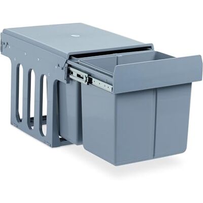 Relaxdays Inbouwafvalemmer voor de keuken, uittrekbaar, duo, elk 15 liter, afvalsysteem, onderkast, kunststof, hoogte 35,1 x hoogte 34,3 x 48 cm, grijs Relaxdays Inbouwafvalemmer voor de keuken, uittrekbaar, duo, elk 15 liter, afvalsysteem, onderkast, kunststof, hoogte 35,1 x hoogte 34,3 x 48 cm, grijs