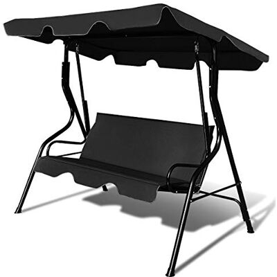 COSTWAY Tuinschommel 3-zits met waterdicht dak, draagvermogen 240 kg, schommel voor buiten, verstelbaar dak, ideaal voor tuin, terras, balkon, 172 x 110 x 154 cm (zwart) COSTWAY Tuinschommel 3-zits met waterdicht dak, draagvermogen 240 kg, schommel voor buiten, verstelbaar dak, ideaal voor tuin, terras, balkon, 172 x 110 x 154 cm (zwart)