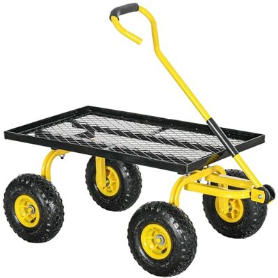 Outsunny Transportwagen voor tuin, handwagen, 4 wielen, 94 x 48,5 x 100 cm, max. draagkracht: 150 kg, metaal, geel Outsunny Transportwagen voor tuin, handwagen, 4 wielen, 94 x 48,5 x 100 cm, max. draagkracht: 150 kg, metaal, geel