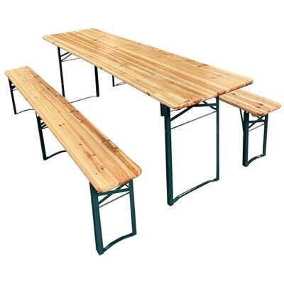 AXI Toon biertafel- en bankset, van staal en hout, picknickset, inklapbaar, voor buiten/tuin, 220 x 60 x 76 cm AXI Toon biertafel- en bankset, van staal en hout, picknickset, inklapbaar, voor buiten/tuin, 220 x 60 x 76 cm