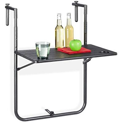 Relaxdays Hangtafel voor balkon, inklapbaar, 3-traps in hoogte verstelbaar, houtlook, L x D 59,5 x 36 cm, zwart Relaxdays Hangtafel voor balkon, inklapbaar, 3-traps in hoogte verstelbaar, houtlook, L x D 59,5 x 36 cm, zwart