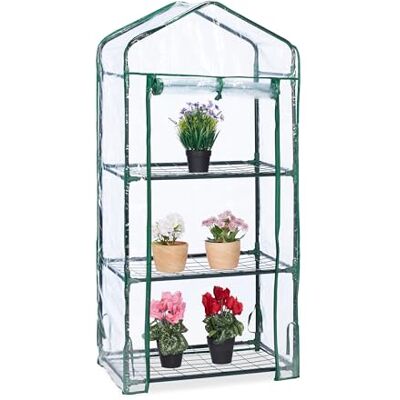 Relaxdays Balkonkas met 3 niveaus, kweekrek H x B x D 128 x 60 x 40 cm, broeikas van PVC-folie, transparant groen Relaxdays Balkonkas met 3 niveaus, kweekrek H x B x D 128 x 60 x 40 cm, broeikas van PVC-folie, transparant groen