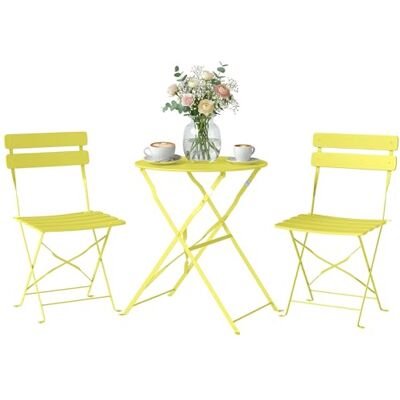 Outsunny Ensemble Bistrot de Jardin 3 Pièces san Montage Table et 2 Chaises Pliantes à Lattes en Métal avec Double Protection Antirouille Mobilier de Balcon et Terrasse Chic, Jaune Outsunny Ensemble Bistrot de Jardin 3 Pièces san Montage Table et 2 Chaises Pliantes à Lattes en Métal avec Double Protection Antirouille Mobilier de Balcon et Terrasse Chic, Jaune