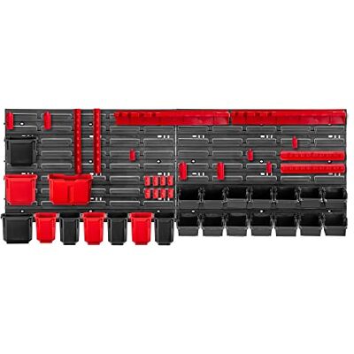 KADAX K7708 Werkplaatsrek, 116 x 39 cm, robuuste kunststof, UV-bestendig opbergsysteem, uitbreidbare wandplaten, werkplaats of tuin (rood en zwart, 46 stuks), K7708 KADAX K7708 Werkplaatsrek, 116 x 39 cm, robuuste kunststof, UV-bestendig opbergsysteem, uitbreidbare wandplaten, werkplaats of tuin (rood en zwart, 46 stuks), K7708