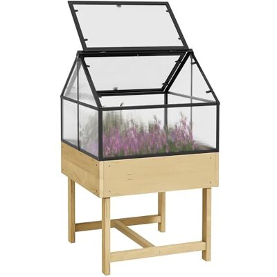 Outsunny Mini-broeikas met dubbel dak om te openen, verhoogde plantenbak, polycarbonaatpanelen en stalen frame en behandeld dennenhout, 60 x 57 x 103 cm (l x b x h) Outsunny Mini-broeikas met dubbel dak om te openen, verhoogde plantenbak, polycarbonaatpanelen en stalen frame en behandeld dennenhout, 60 x 57 x 103 cm (l x b x h)