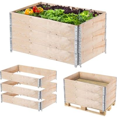 KADAX Set van 3 frames voor houten pallets, stapelbaar, verhoogd bloembed, plantenbak, groente- en kruidenbed (3 stuks, 120 x 80 x 22,5 cm) KADAX Set van 3 frames voor houten pallets, stapelbaar, verhoogd bloembed, plantenbak, groente- en kruidenbed (3 stuks, 120 x 80 x 22,5 cm)