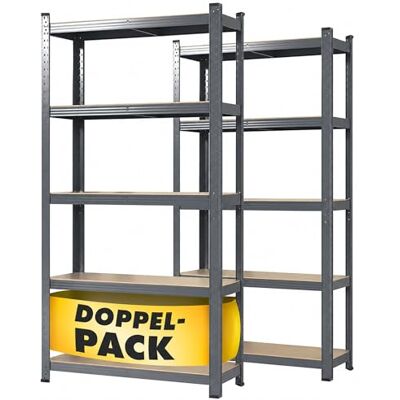 KARAT Set van 2 zware planken 50 x 100 x 200 cm 5 verstelbare planken 5 verstelbare planken (grijs) KARAT Set van 2 zware planken 50 x 100 x 200 cm 5 verstelbare planken 5 verstelbare planken (grijs)