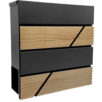 Relaxdays Brievenbus, hout, met krantenvak, 37 x 37 x 11 cm, 4 sleutels, metaal, antraciet/naturel Relaxdays Brievenbus, hout, met krantenvak, 37 x 37 x 11 cm, 4 sleutels, metaal, antraciet/naturel