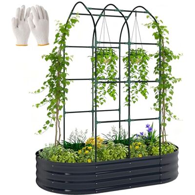 Outsunny Bloembak met gebogen latwerk, metalen bloembak, verhoogd bed met inkijkbescherming, open bodem, handschoenen inbegrepen, voor klimplanten, groenten, bloemen, 160 x 90 x 180 cm, donkergrijs Outsunny Bloembak met gebogen latwerk, metalen bloembak, verhoogd bed met inkijkbescherming, open bodem, handschoenen inbegrepen, voor klimplanten, groenten, bloemen, 160 x 90 x 180 cm, donkergrijs