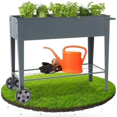 Arebos Verhoogd bloembed, 108 x 51 x 80 cm, met wieltjes, kweekbak op standaard, ideaal voor groenten, fruit en kruiden, voor balkon, terras en tuin Arebos Verhoogd bloembed, 108 x 51 x 80 cm, met wieltjes, kweekbak op standaard, ideaal voor groenten, fruit en kruiden, voor balkon, terras en tuin