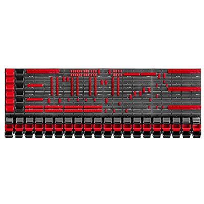KADAX Groot gereedschapswandrek, 232 x 78 cm, robuust kunststof opbergsysteem, modulair systeem, uv-bestendig, uittrekbare wandplaten, werkplaatsrek voor garage, rood en KADAX Groot gereedschapswandrek, 232 x 78 cm, robuust kunststof opbergsysteem, modulair systeem, uv-bestendig, uittrekbare wandplaten, werkplaatsrek voor garage, rood en