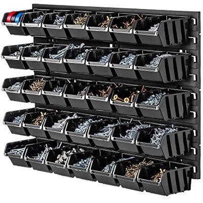 KADAX K7699 Werkplaatsrek, 58 x 39 cm, robuuste kunststof, UV-bestendig opbergsysteem, uitbreidbare wandplaten, werkplaatsrek voor garage (zwart, 35 stuks) KADAX K7699 Werkplaatsrek, 58 x 39 cm, robuuste kunststof, UV-bestendig opbergsysteem, uitbreidbare wandplaten, werkplaatsrek voor garage (zwart, 35 stuks)