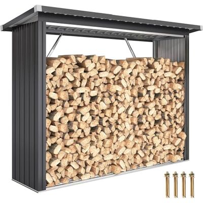 Outsunny Houtschuur van verzinkt staal, 213 x 66,5 x 150 cm, donkergrijs Outsunny Houtschuur van verzinkt staal, 213 x 66,5 x 150 cm, donkergrijs