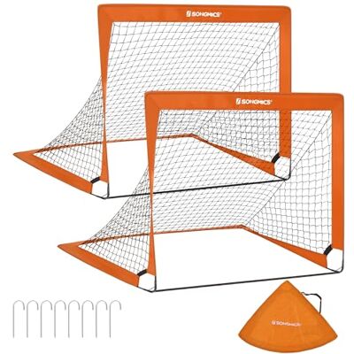 SONGMICS Lot de 2 cages de football pliables pour enfants, montage rapide, pour parc, plage, fibre de verre élastique, tissu Oxford et polyester SONGMICS Lot de 2 cages de football pliables pour enfants, montage rapide, pour parc, plage, fibre de verre élastique, tissu Oxford et polyester
