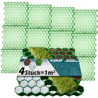 KARAT Set van 4 praktische kunststof grasroosters 1 m² 50 x 50 cm groen paddockplaat, honingraat KARAT Set van 4 praktische kunststof grasroosters 1 m² 50 x 50 cm groen paddockplaat, honingraat