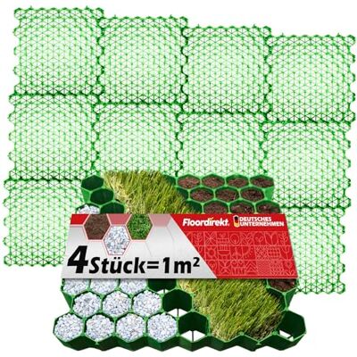Floordirekt Set van 4 praktische kunststof grasroosters 1 m² 50 x 50 cm groen paddockplaat, honingraat Floordirekt Set van 4 praktische kunststof grasroosters 1 m² 50 x 50 cm groen paddockplaat, honingraat