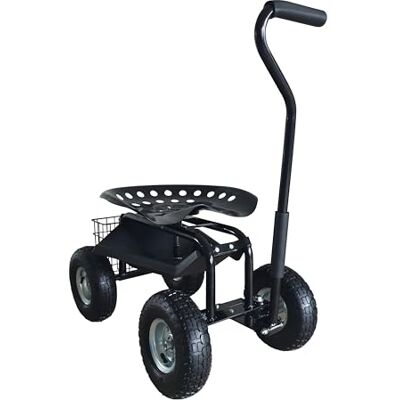 AXI Ag22 Tuinstoel op wielen in zwart tuinkruk met opbergbak metalen tuinwagen met max. belasting 150 kg AXI Ag22 Tuinstoel op wielen in zwart tuinkruk met opbergbak metalen tuinwagen met max. belasting 150 kg