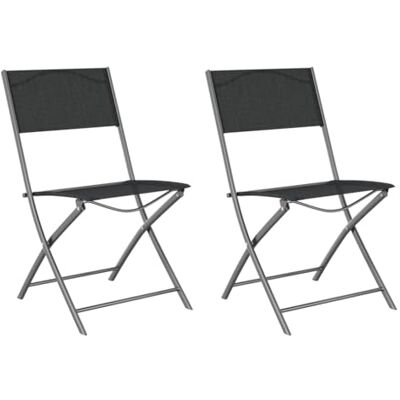 vidaXL Vouwstoelen, 2 stuks, zwart staal en textileen vidaXL Vouwstoelen, 2 stuks, zwart staal en textileen