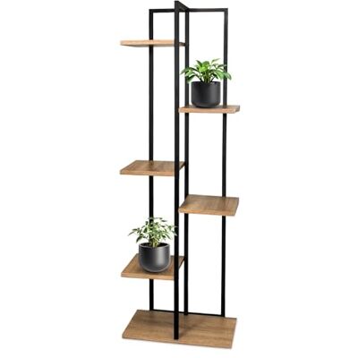 Spetebo Bloementrap van metaal met 5 planken, rek 126 x 40 cm, plantentrap van hout en metaal, decoratief rek voor woonkamer, slaapkamer en hal Spetebo Bloementrap van metaal met 5 planken, rek 126 x 40 cm, plantentrap van hout en metaal, decoratief rek voor woonkamer, slaapkamer en hal