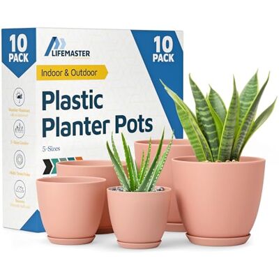 Lifemaster Set van 10 plastic bloempotten met afvoergaten, licht, duurzaam en ruimtebesparend, voor binnen en buiten, veelzijdige functionaliteit, eenvoudig modern design, roze Lifemaster Set van 10 plastic bloempotten met afvoergaten, licht, duurzaam en ruimtebesparend, voor binnen en buiten, veelzijdige functionaliteit, eenvoudig modern design, roze