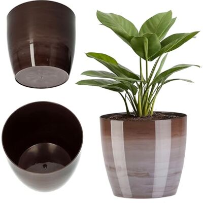 KADAX Ronde kunststof bloempot voor cactussen, varens, glanzende pot voor balkon, appartement en terras (18 cm, bruin) KADAX Ronde kunststof bloempot voor cactussen, varens, glanzende pot voor balkon, appartement en terras (18 cm, bruin)