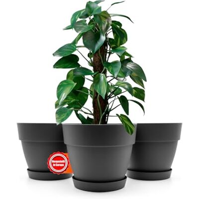 BigDean Set van 3 bloempotten met onderzetter, diameter 35 cm, antraciet Bloempot geschikt voor binnen en buiten, van onbreekbaar kunststof, gemaakt in Europa BigDean Set van 3 bloempotten met onderzetter, diameter 35 cm, antraciet Bloempot geschikt voor binnen en buiten, van onbreekbaar kunststof, gemaakt in Europa