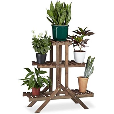 Relaxdays Houten bloemenrek, plantentrap, 3 etages, 5-zits, (h x b x d): 82,5 x 83 x 28,5 cm, donkerbruin Relaxdays Houten bloemenrek, plantentrap, 3 etages, 5-zits, (h x b x d): 82,5 x 83 x 28,5 cm, donkerbruin