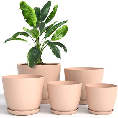 Utopia Home Set van 5 bloempotten 18/17/15/13/12 cm met onderzetter, voor keuken, balkon, tuinplanten, kinderkamer, bloempot voor kamerplanten, roze Utopia Home Set van 5 bloempotten 18/17/15/13/12 cm met onderzetter, voor keuken, balkon, tuinplanten, kinderkamer, bloempot voor kamerplanten, roze