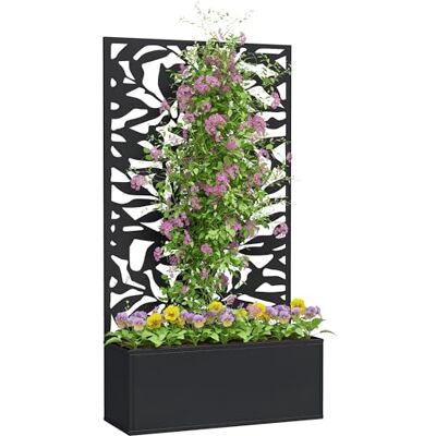 Outsunny Plantenbak met vouwrooster en windscherm, metaal, op poten of muur, volledig bladdesign, rechthoekige plantenbak voor balkon, terras, 61 cm Outsunny Plantenbak met vouwrooster en windscherm, metaal, op poten of muur, volledig bladdesign, rechthoekige plantenbak voor balkon, terras, 61 cm