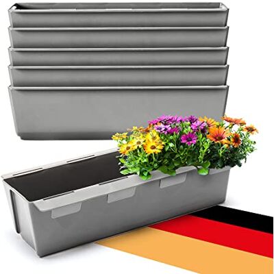 BigDean Set van 6 plantenbakken met ophanghaak voor europallets bloempot grijs l x b x h ca. 37 x 13,5 x 9,5 cm ideaal om op te hangen en neer te zetten robuust en weerbestendig - BigDean Set van 6 plantenbakken met ophanghaak voor europallets bloempot grijs l x b x h ca. 37 x 13,5 x 9,5 cm ideaal om op te hangen en neer te zetten robuust en weerbestendig -