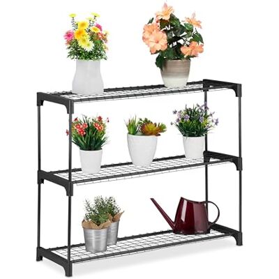 Relaxdays Plantenrek met 3 planken, voor bloempotten, plantenbak, van metaal en kunststof, 72 x 91 x 28 cm (h x b x d), zwart Relaxdays Plantenrek met 3 planken, voor bloempotten, plantenbak, van metaal en kunststof, 72 x 91 x 28 cm (h x b x d), zwart